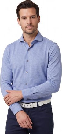 John Miller overhemd slim fit lichtblauw gem&ecirc;leerd katoen