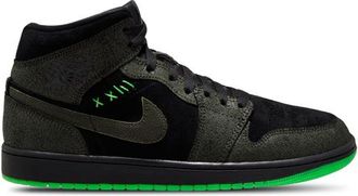 Nike Jordan Mens Air 1 Mid SE - Shoes Black/Sequoia/Scream Green/Scream Green Size 10.0