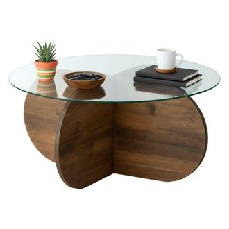 Dmora Dmora - Mesa De Caf&eacute; Metis, Mesa De Centro Baja, Revistero Para Sof&aacute;, Estante De La Sala De Estar, 75x75h35 Cm, Nuez, Con Embalaje Reforzado