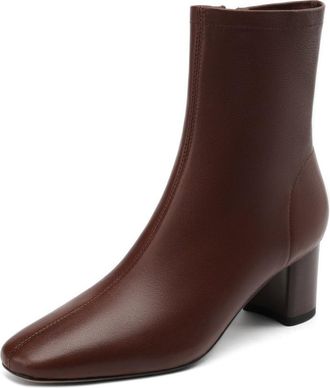 TinaCus Womens Round Toe Handmade Side Zipper Mid Chunky Heels Genuine Leather Ankle Boots, Brown, 4 UK