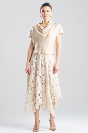 Natori Solid Silk Twill Cap Sleeve Cowl Neck Top in Bone at Nordstrom, Size X-Large