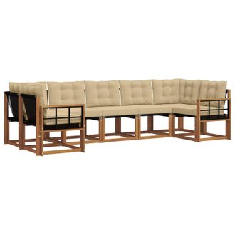 vidaXL Conjunto De Sof&aacute;s De Exterior Con Coj&iacute;n 7 Pcs Natural Y Beige Vidaxl