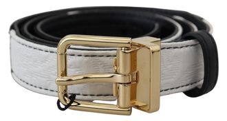 Dolce & Gabbana Womens Patchwork Leather With Gold Buckle Belt White Acetate Polyester Cotton