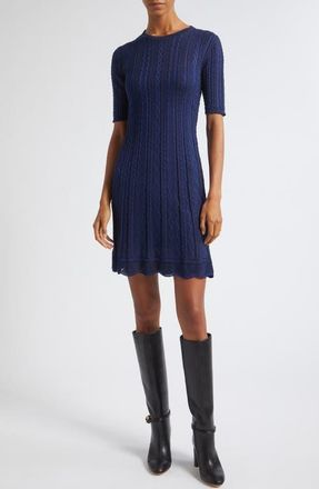 Missoni Tonal Zigzag Short Sleeve Pleated Sweater Dress in S72Os Blue at Nordstrom, Size Medium