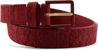 Calvin Klein Gestempeld Logo Leren Riem - Dames - Riemen - Rood - 100 CM - Leer - Accessoires