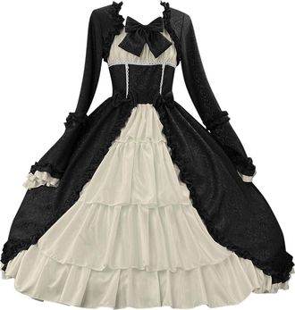 Generic Romantic Tudor-Inspired Medieval Dress for Women,Elegant Trumpet Sleeves with Detachable Bowknot,Renaissance Festival Costume in Plus Sizes,Vintage Pr