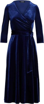 Ralph Lauren A-lijn Velvet Midi Jurk - Dames - Casual kleedjes - Blauw - 2XS - Polyester - Kleedjes