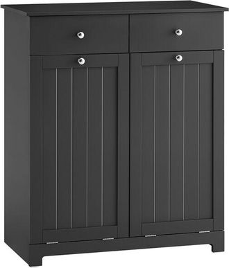 SoBuy Sobuy Mueble De Ba&ntilde;o Con Cesto De Ropa, Armario De Ba&ntilde;o Con 2 Cajones Y Bolsas De Ropa, Color Negro, 78x38x90cm, Bzr33-ii-sch