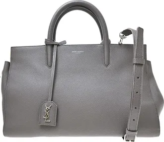 Saint Laurent Rive Gauche Cabas Leather Gray Calfskin Handbag (Pre-Owned)