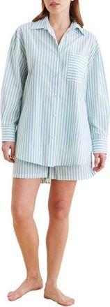 Papinelle Sleepwear Double Stripe Short Cotton Pajamas in White/Blue Turquoise Stripe at Nordstrom, Size Small