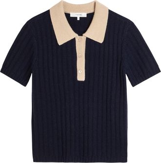 Frame Denim Ribbed Cashmere Polo top - Navy - S (UK8-10 / S)