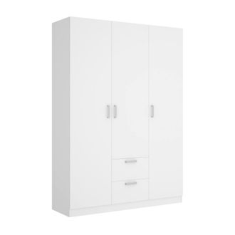 Dmora Armario Argentella, Perchero Para Dormitorio, Armario Con 3 Puertas Batientes Y 2 Cajones, 150x52h215 Cm, Blanco - Dmora