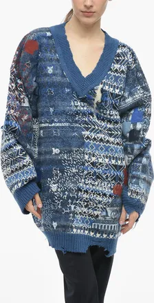 Maison Margiela MM0 Pullover in Misto Lana con Collo a V Maison Margiela