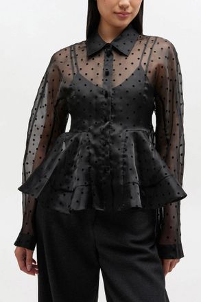 Ganni Black Organza Peplum Shirt - Size 40