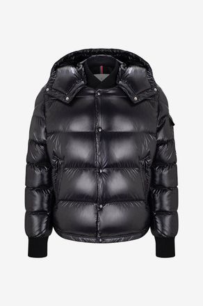 Moncler Glänzende kurze Daunenjacke mit abnehmbarer Kapuze Maljasset