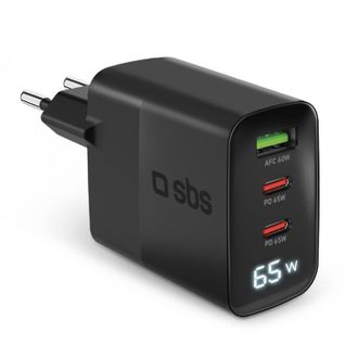 SBS TETRGANLCD1USB2C65K Caricabatterie per dispositivi mobili Universale Nero AC Ricarica rapida Interno