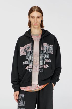 Diesel Zip-up hoodie with concert graphics - Sweaters - Man - Black