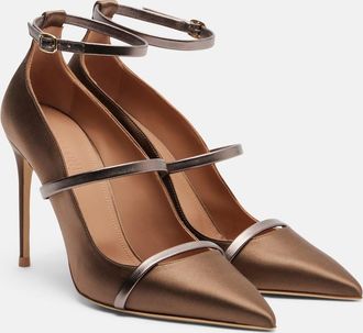 Malone Souliers Diaz 100 leather-trimmed satin pumps