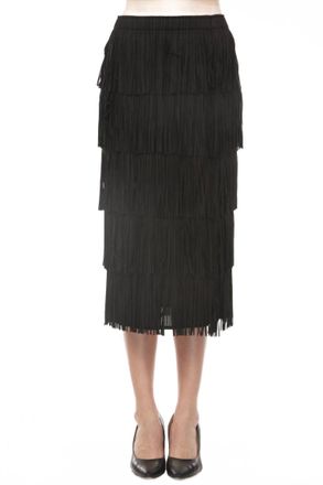 Joseph Ribkoff Tiered Fringe Midi Skirt In Black