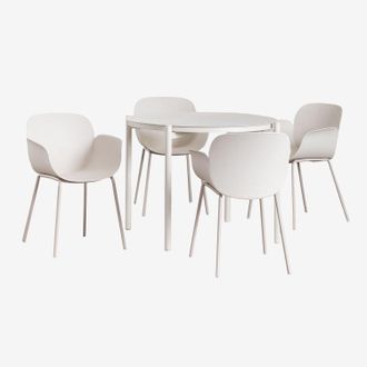 Sklum Sklum - Set De Mesa Redonda En Aluminio (&oslash;110 Cm) Elton Y 4 Sillas De Jard&iacute;n Lynette