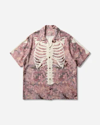 KAPITAL Men s Rayon Sakura-Bone Aloha Shirt Gray