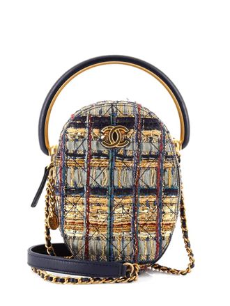 Chanel Paris-New York Oval Camera Case Quilted Tweed Small crossbody bag - women - Fabric - One Size - Blue