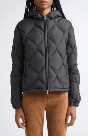 Moncler Arvouinne Diamond Quilted Hooded Down Jacket in Black at Nordstrom, Size 00