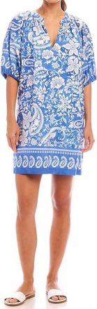 Karen Kane Puff Sleeve Peasant Dress In Blue Print