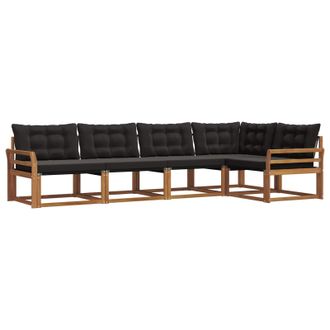 vidaXL Conjunto De Sof&aacute;s De Exterior Con Coj&iacute;n 5 Pcs Natural Y Negro Vidaxl