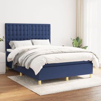 vidaXL Cama Box Spring Con Colch&oacute;n Tela Azul 140x200 Cm Vidaxl