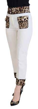 Dolce & Gabbana Womens White Leopard Print High Waist Pants Cotton