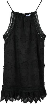 Weili Zheng Black A-Line Floral Embroidered Mini Dress