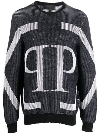 Philipp Plein logo intarsia merino wool jumper - men - Fabric - S - Black