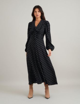 Nobody's Child Black Polka Dot Ottillie Midi Dress