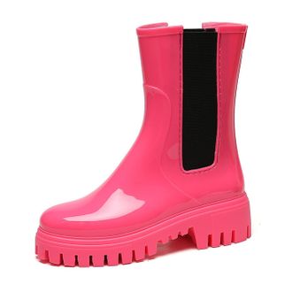 Pangolin Womens Waterproof Chelsea Ankle Wellies, Pull-On PVC Wellington with Elastic Side Panels, Chunky Platform Lug Sole, Anti-Slip Wet Weather Boots Pink 4