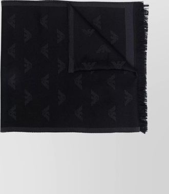 Emporio Armani wool logo-embroidered frayed scarf