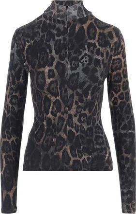 Just Cavalli Gebreide top met dierenprint en ritssluiting - Dames - Coltruien - Veelkleurig - S - Katoen - Truien & Vesten
