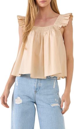 English Factory Ruffle Detail Cotton Tank in Beige at Nordstrom Rack, Size X-Small