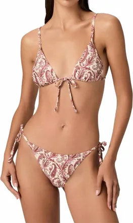Paige Cameron Tie Front Triangle Bikini Top In Cream Multi