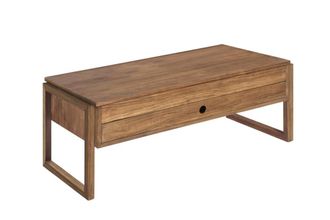 HOGAR 24 Mesa centro elevable caj&oacute;n deslizante madera maciza color encerado