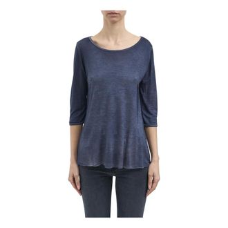 Avant Toi Round-neck Knitwear, female, Blue, Size: S Maglia in Modal Maniche 3/4