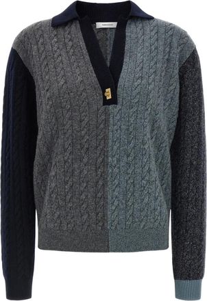 Ferragamo Gevlochten Color Block Sweater - Dames - V-hals truien - Veelkleurig - S - Wol - Truien & Vesten