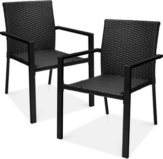 Best Choice Products Set of 2 Wicker Chairs, Stackable Outdoor Dining Furniture w/ Armrests