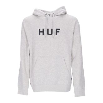 HUF Hoodies, male, Gray, L, Essentials Logo Hoodie Long Sleeve