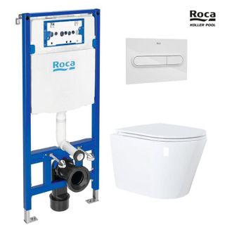 Roca Bastidor Roca Duplo One Pack Cisterna Empotrada Y Pulsador Pl1 Blanco Br Con Inodoro Wc Suspendido Vortex Orion Blanco 51,5 Cm De Kp