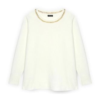 Fiorella Rubino Truien & Vesten, Dames, Wit, XL, Wol, Trui met ronde hals en metalen ketting