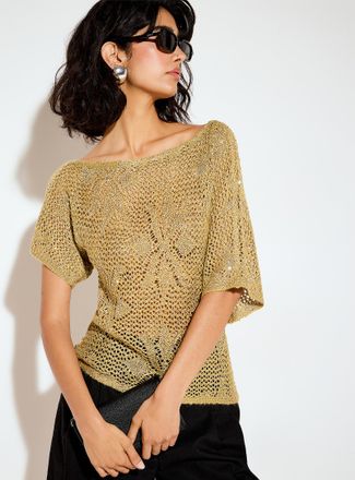 Vero Moda Womens Sequined crocheted boat-neck sweater