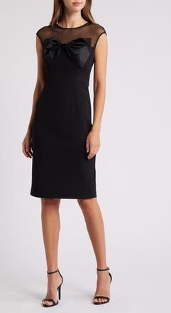 Eliza J Bow Mesh Yoke Sheath Dress in Black at Nordstrom Rack, Size 12