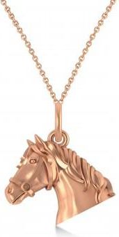 Allurez Horse Head Charm Pendant Necklace 14K Rose Gold