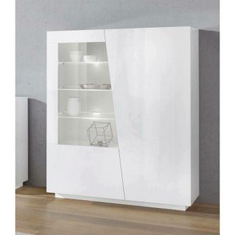 Dmora Vitrina moderna con puerta de cristal, Made in Italy, con luz led blanca, Aparador con estantes, Vitrina de salón, 120x43h146 cm, color blanco